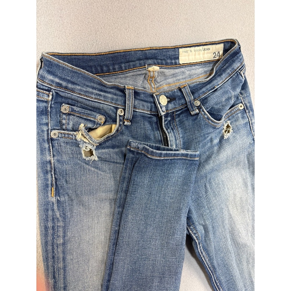 rag & bone/JEAN Womens 24 Skinny Jeans Destroyed Blue Distressed Ripped Denim